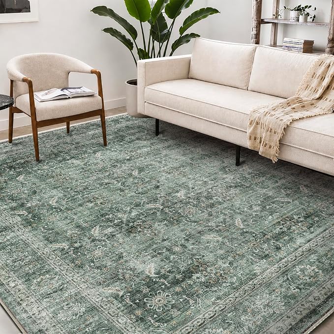 CHAMPLANT Washable Area Rug 9'x12' Retro Boho Design Non-Shedding Easy Care Ideal for High Traffic Areas in Living Room Bedroom Office Coffee Table Kitchen Large Carpet
