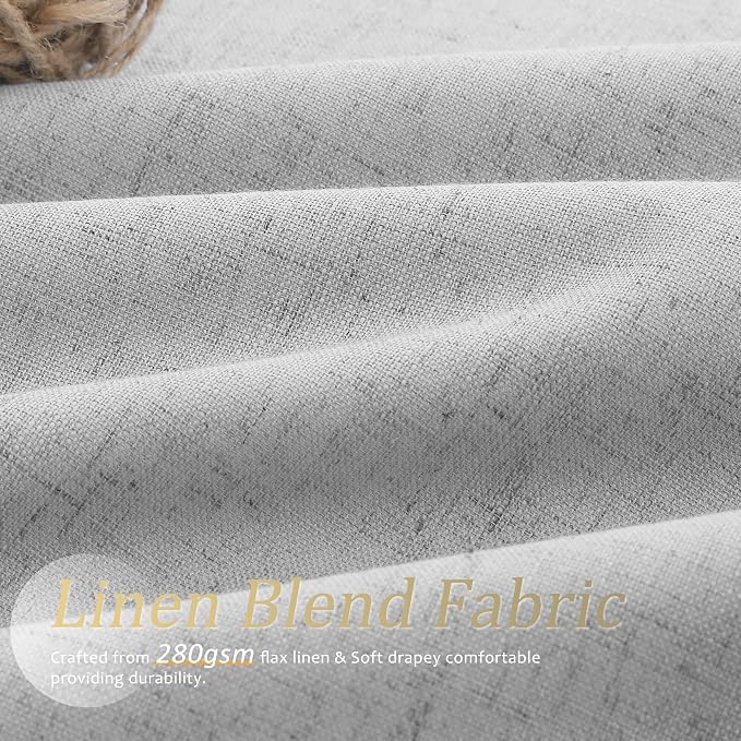 Jowels Grey Linen Blackout Curtains 84 Length 2 Panels Set for Living Room Bedroom, 100% Black Out Thermal Insulated Linen Drapes, Room Darkening Grommet Curtains 84 Inches Long