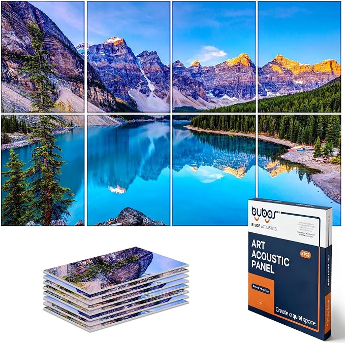 BUBOS 8 Pack Acoustic Wall Panels - High-Density Polyester Sound Absorbing Panels, Decorative Print Treatment for Recording Studio & Home Office, Peel and Stick, 16" x 12"