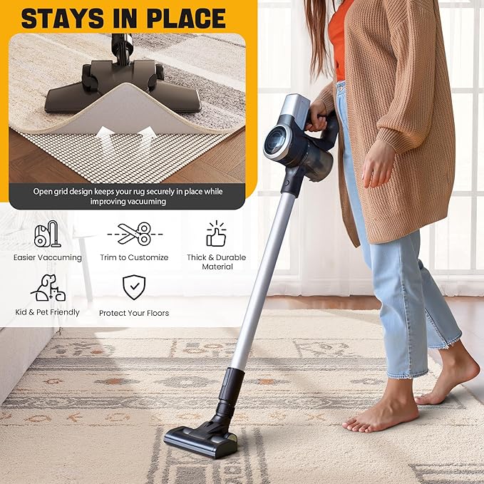 Jorvila Non-Slip Rug Pad Gripper 7x9 Feet, Anti Skid Mat for Under Area Rugs, Keeps Rugs in Position and Safe, Thick Cushioned Carpet Pad for Hardwood Floors Protection