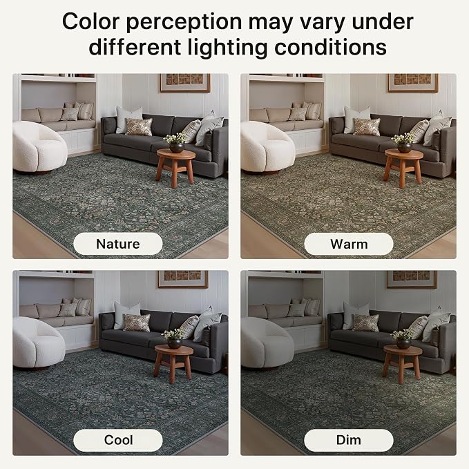 Bavni 2'6''x6 Rug Runners for Hallways, Washable Runner Rug Non Slip, Vintage Floral Print Style Rugs for Bedroom-Lightweight Low Pile Carpet for Hallways Bathroom, Dark Green