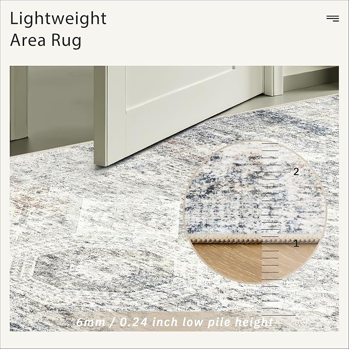 Soalmost 2x3 Washable Rugs for Kitchen, Floor, Entryway, Powder Room Small Area Rug Non-Slip Vintage Low Pile Throw Door Mat Blue Ivory