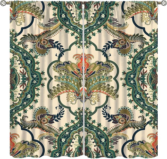 Boho Floral Blackout Curtains, Colorful Mandala Flower Bohemian Ethnic Print Pattern, Bedroom Living Room Kitchen63X72 Inch