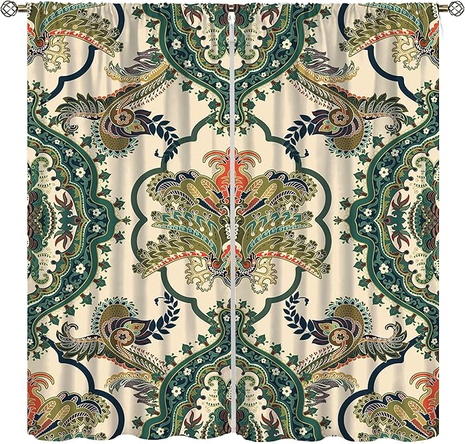 Boho Floral Blackout Curtains, Colorful Mandala Flower Bohemian Ethnic Print Pattern, Bedroom Living Room Kitchen84X84 Inch