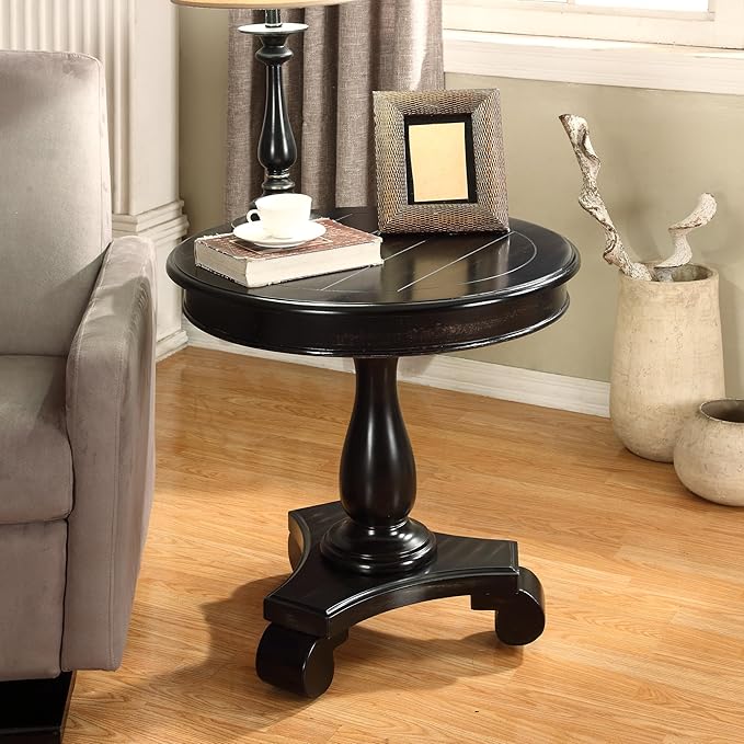 Roundhill Furniture Rene Round Pedestal Side Table, Black
