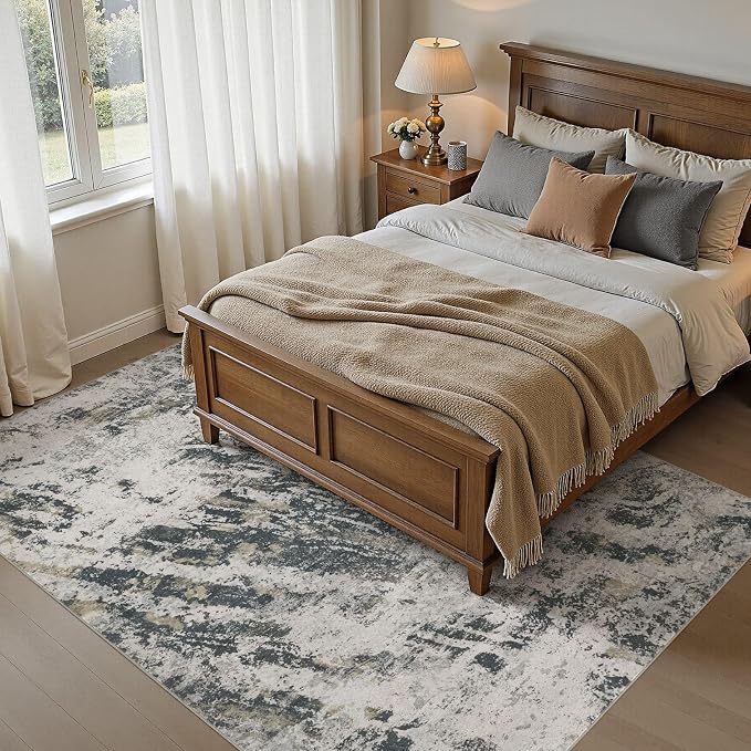 DMOYEST Area Rug Living Room Rugs - 5x7 Large Soft Indoor Neutral Modern Abstract Low Pile Washable Rug Carpet for Bedroom Dining Room Farmhouse Home Office-Black Gold/Grey