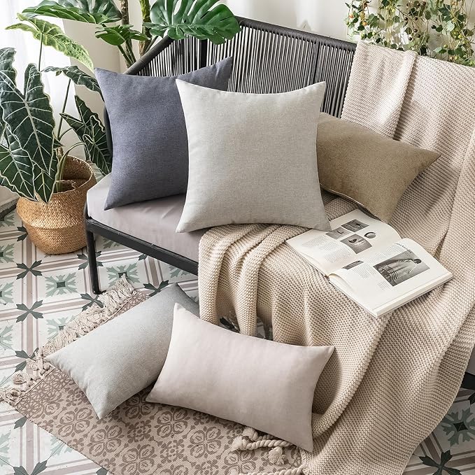 MIULEE Pack of 2 Decorative Outdoor Solid Waterproof Throw Pillow Covers Faux Linen Garden Farmhouse Cushion Cases for Patio Tent Balcony Couch Sofa 20x12 Inch Taupe Grey
