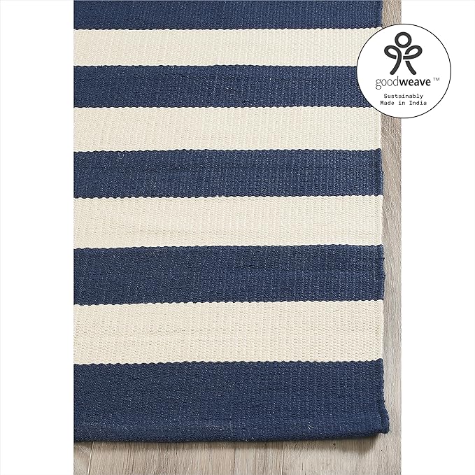Fab Habitat Machine Washable Area Rug - Hand Woven, Stain Resistant, Pet Friendly - Premium Recycled Polyester Yarn - Stripes - Kitchen, Bathroom, Laundry Room - Nantucket - Blue & White - 3 x 5 ft