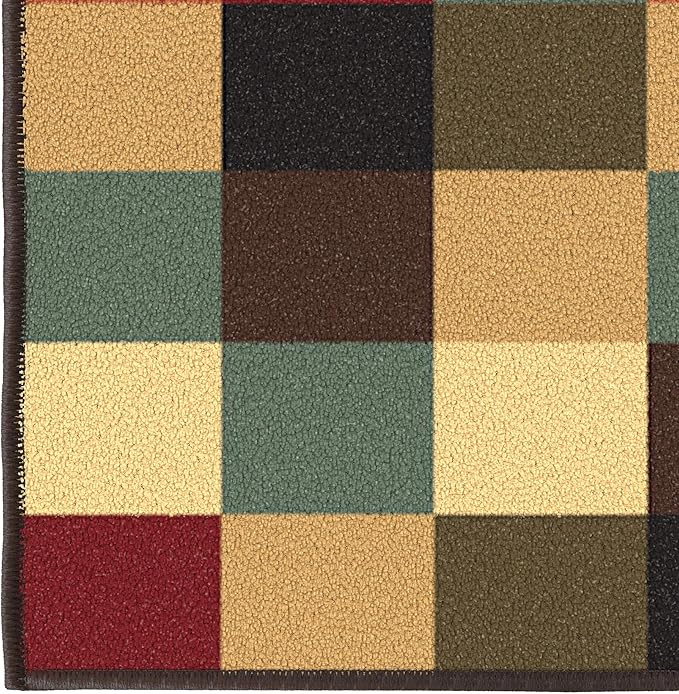Ottomanson 2'7" x 46' Extra Long Hallway Runner Rug – Non Slip Low Pile Carpet Runner for Hallways, Corridors & Narrow Spaces, Checkered Multicolor