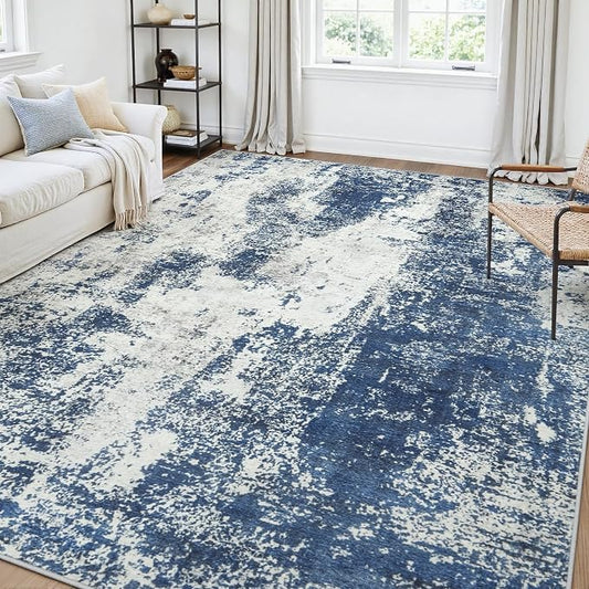 Area Rug Living Room Rugs: 5x7 Large Soft Indoor Carpet Modern Abstract Decor Rug with Non Slip Rubber Backing for Under Dining Table Nursery Home Office Bedroom Blue