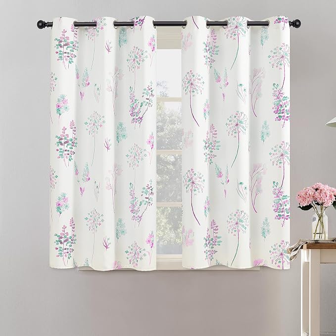 XTMYI Lavender Bathroom Curtain for Small Window,Watercolor Floral Bath Decor,80% Blackout Short Curtains for Girls Bedroom,45 Inch Length,Purple