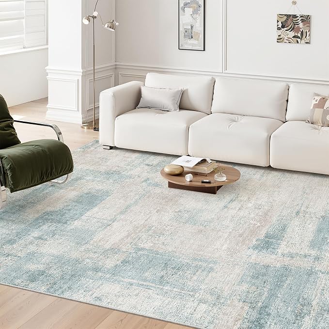 zesthome Washable Area Rug 6x9, Large Abstract Rugs for Living Room, Non-Slip Stain Resistant Rugs, 6x9 Area Rugs for Bedroom, Dining Room, Ultra-Thin Indoor Area Rugs (Blue, 6'x9')