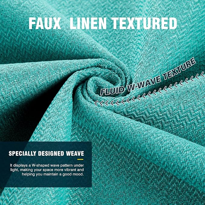 4 Panels 100% Blackout Linen-Textured Curtains, Thick Thermal Insulated Grommet Drapes with Subtle Herringbone Weave, Luxury Decor for Bedroom/Living Room, 54 x 63 Inches, Teal