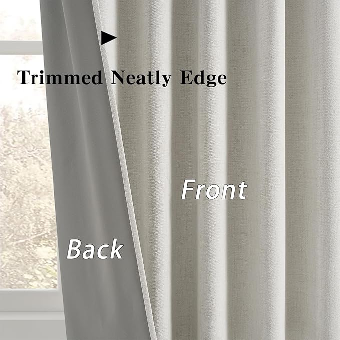 Natural Birch 90 Inch Long Extra Wide Linen Blackout Curtains for Large Windows,Back Tab Pleaetd Drapes with Hooks Track System Curtain Panels Room Divider Curtains for Patio Sliding Door 70 x 90