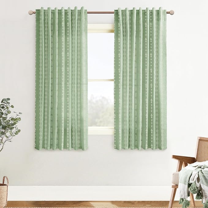 Laundry Room Curtains for Windows Doorway,Boho Floral Linen Semi Sheer Curtains for Kitchen Bathroom Window Living Room 63 Inch Length