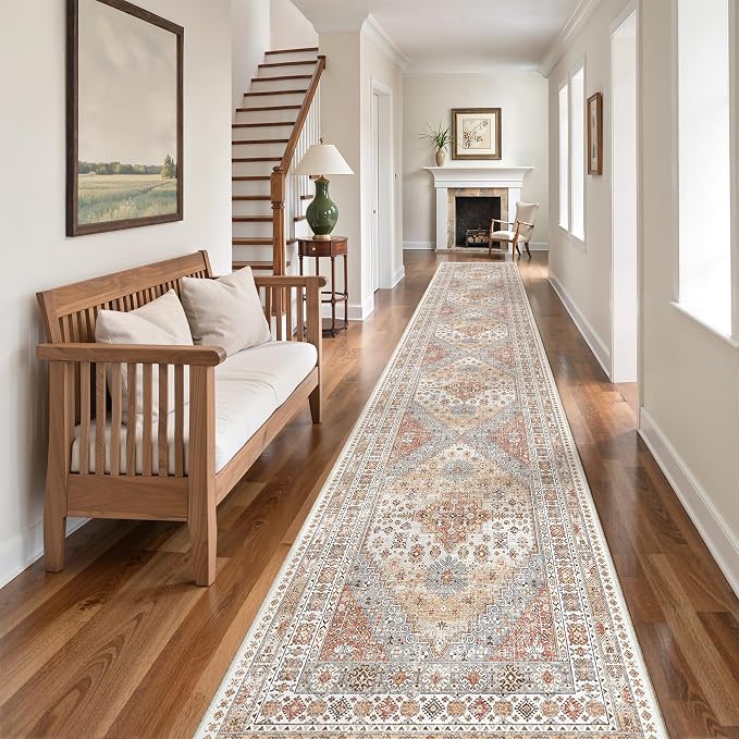zesthome Long Hallway Runner Rug- Carpet Runners for Hallway 12ft, Anti Slip Backing Washable Rug Runner for Bathroom, Entrance, Living Room, Soft Low Pile Modern Rug Runner(Orange,2'x12')
