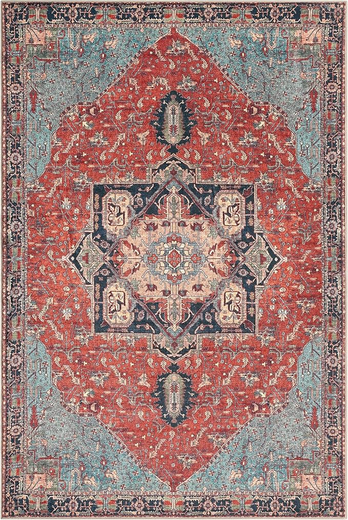 Keen Home Design 8x10 Rug - Machine Washable Area Rug with Non-Slip Backing, Ideal for Living Room, Dining Room, Bedroom - Vintage, Easy Clean, Durable, Low Pile Rug - (8' x 10')