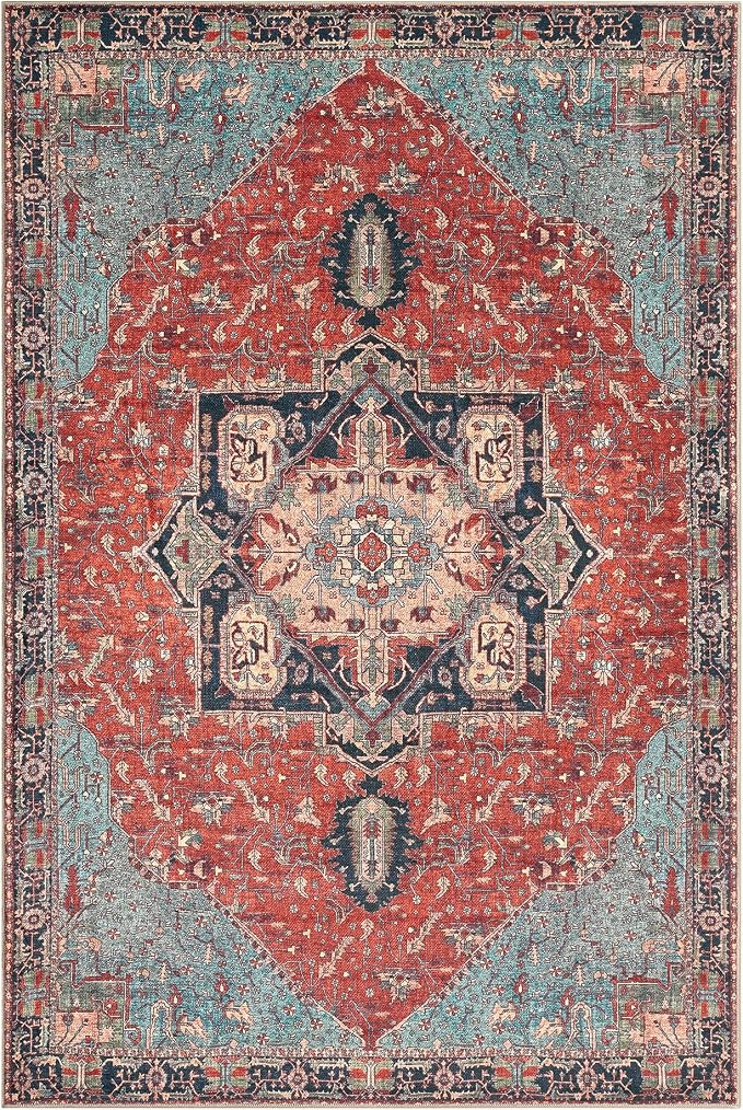 Keen Home Design 10x14 Rug - Machine Washable Area Rug with Non-Slip Backing, Ideal for Living Room, Dining Room, Bedroom - Vintage, Easy Clean, Durable, Low Pile Rug - (9'7" x 14')