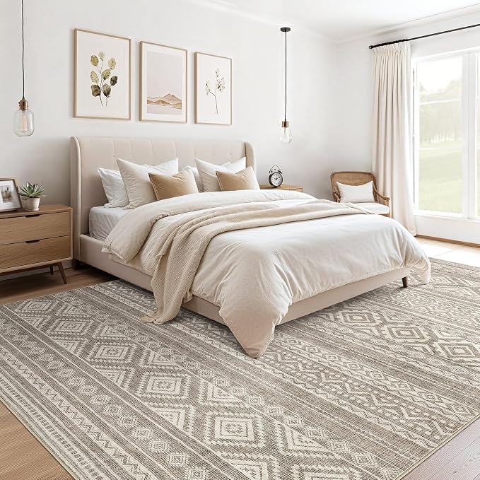 cotiled 12x15 Area Rugs Living Room Rug: Washable Boho Rugs with Non Slip Backing Large Soft Indoor Stain Resistant Carpet for Bedroom Farmhouse Dining Room Lightweight Home Decor Coffee Brown