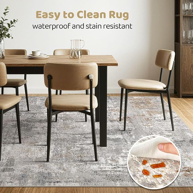 LOONGRUG 8x10 Area Rugs Living Room: Machine Washable Large Abstract Modern Soft Rug Stain Resistant Indoor Floor Non Slip Accent Carpet for Bedroom Nursery Playroom Office Dining Room Dorm- Gray Rust