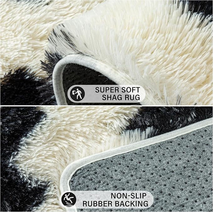 PureCozy Black and White Rug 4x6 for Living Room, Super Soft Modern Shag Rug Washable Fluffy Rugs Indoor Fuzzy Carpet for Bedroom Home Dorm Aesthetic Decor