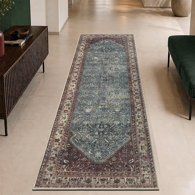 Keen Home Design 30"x144" Rug - Machine Washable Runner with Non-Slip Backing, Ideal for Hallway, Entryway, Kitchen, Laundry Room - Vintage, Easy Clean, Durable, Low Pile Rug - (2'6" x 12')
