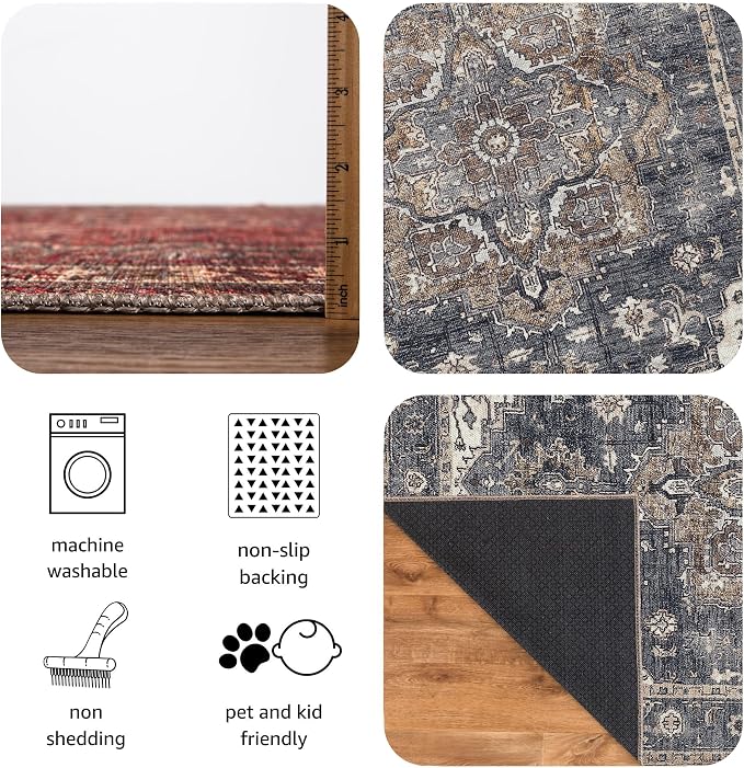 Keen Home Design 5x7 Rug - Machine Washable Area Rug with Non-Slip Backing, Ideal for Living Room, Dining Room, Bedroom - Vintage, Easy Clean, Durable, Low Pile Rug - (5' x 7')