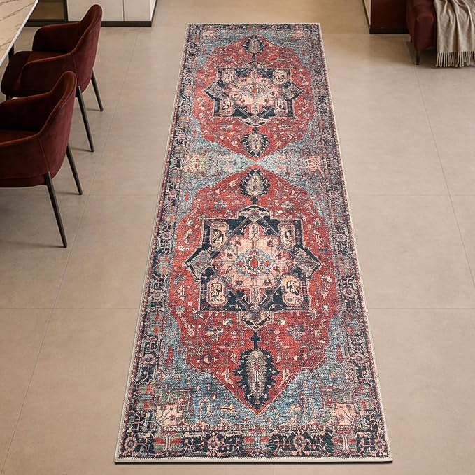 Keen Home Design 30"x144" Rug - Machine Washable Runner Rug with Non-Slip Backing, Ideal for Hallway, Entryway, Kitchen, Laundry Room - Vintage, Easy Clean, Durable, Low Pile - (2'6" x 12')