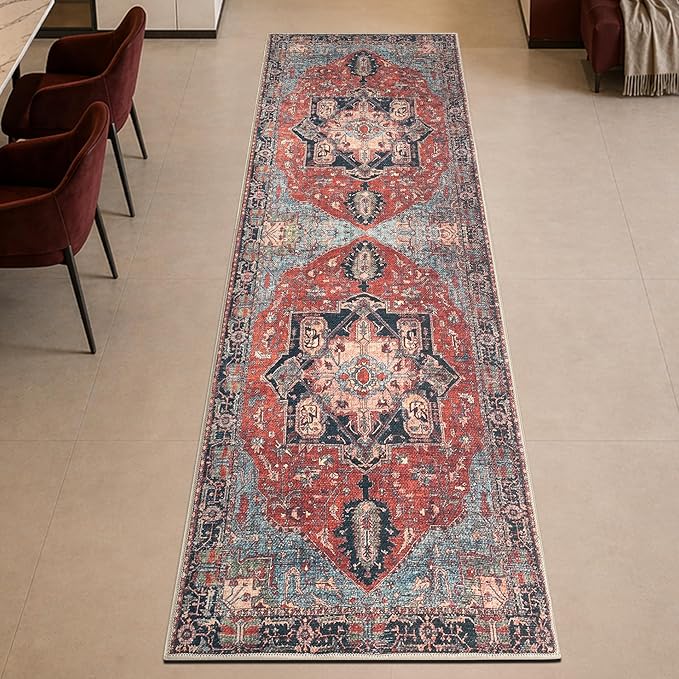 Keen Home Design 30"x120" Rug - Machine Washable Runner Rug with Non-Slip Backing, Ideal for Hallway, Entryway, Kitchen, Laundry Room - Vintage, Easy Clean, Durable, Low Pile - (2'6" x 10')