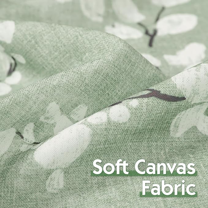 FMFUNCTEX Green White Kitchen Tier Curtains 24 Inch Length Blossom Print Half Window Drapes for Bathroom Floral Patterned Light Filtering Privacy Protected Café Curtain Panels Rod Pocket 2 Panels