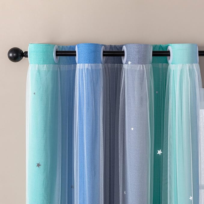 XiDi Curtains for Bedroom Decor, Rainbow BluGrenGrey-34-90