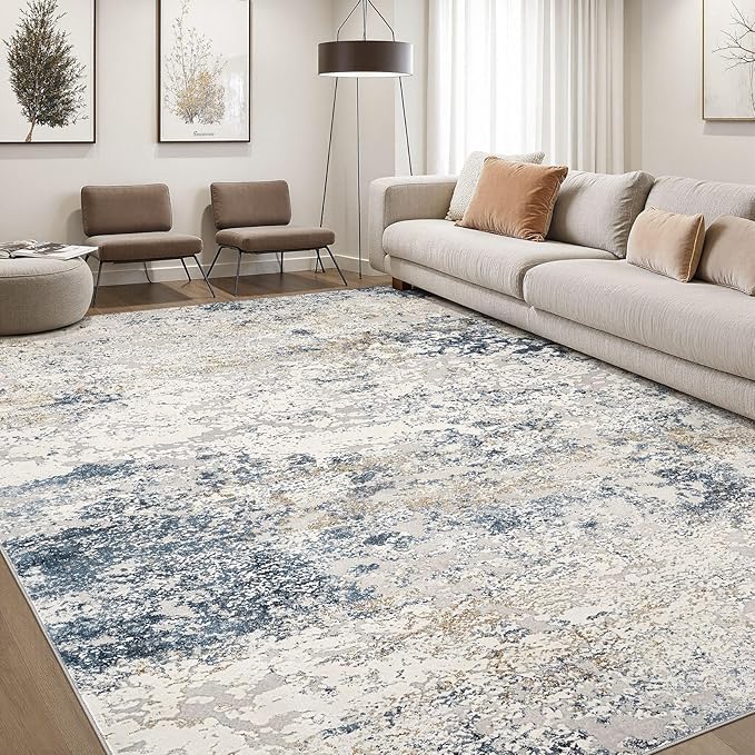 DMOYEST Area Rug Living Room Rugs - 6x9 Abstract Large Soft Indoor Washable Rug Neutral Modern Low Pile Carpet for Bedroom Dining Room Farmhouse Home Office - Beige Blue