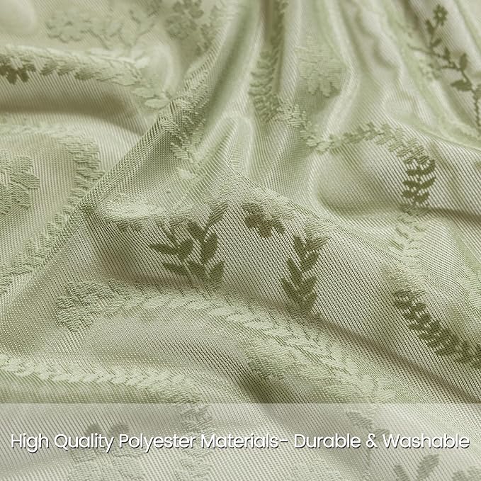 WAZZIO Boho Lace Curtains 2 Panels 72 Inch -Vintage Victorian Sheer Panel Drape French Country Floral Pattern & Tassel Light Filtering Privacy for Bedroom Dining Living Room,Light Sage Green,W52x L72