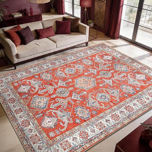 Keen Home Design 9x12 Rug - Machine Washable Area Rug with Non-Slip Backing, Ideal for Living Room, Dining Room, Bedroom - Vintage, Easy Clean, Durable, Low Pile Rug - (9' x 12')