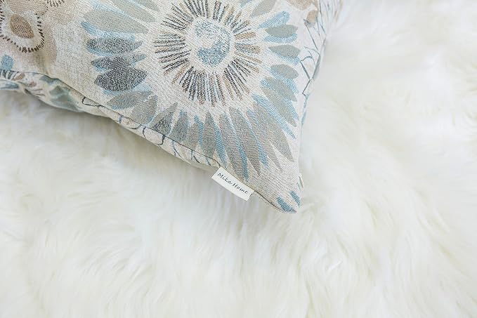 Mika Home Pack of 2 Decorative Oblong Rectangular Throw Pillow Cover Cushion Cases for Chair,Sunflower Pattern,12x20 Inches, Blue Cream