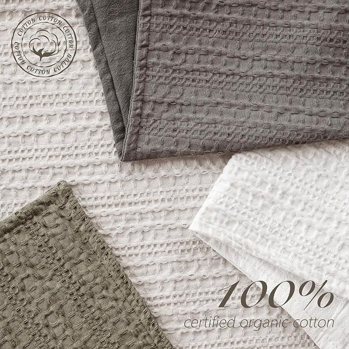 Foindtower Set of 2 Decorative Cotton Waffle Weave Throw Pillow Covers Euro Shams Cushion Covers Accent European Pillowcase for Bed Couch Sofa Bedroom Living Room Home Decor 22×22 Inch Taupe Gray