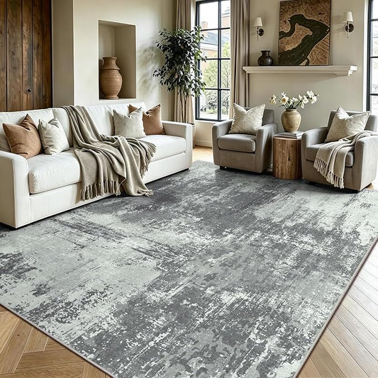 5x7 Rugs for Living Room - Modern Abstract Washable Rug, Ultra Soft Non Slip Low Pile Large Rugs, Floor Carpet for Bedroom Dining Room Office Laundry Nursery Home(Gray&Green)