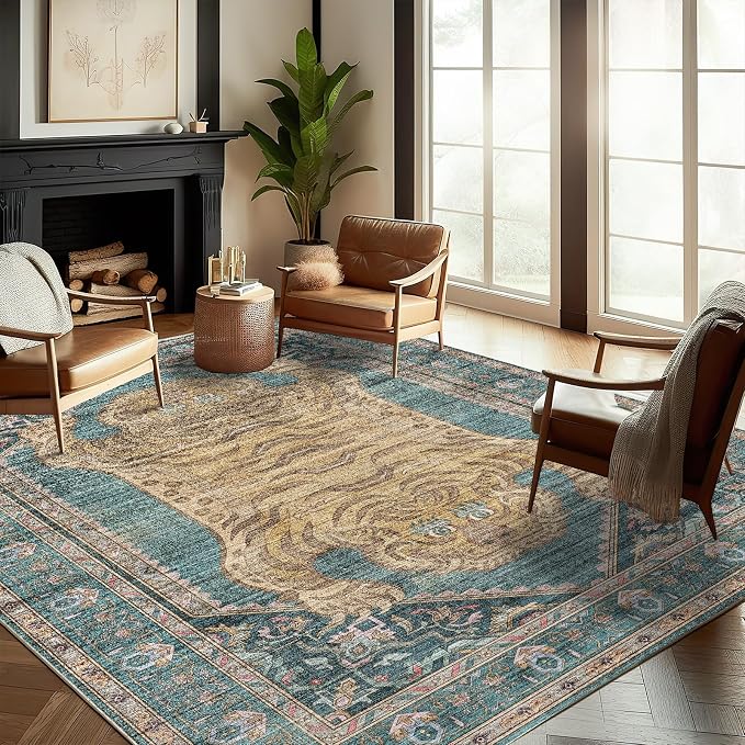 CHAMPLANT Washable Area Rug 10'x14' Boho Design Non-Shedding Easy Care Ideal for High Traffic Areas in Living Room Bedroom Office Coffee Table Kitchen Large Carpet