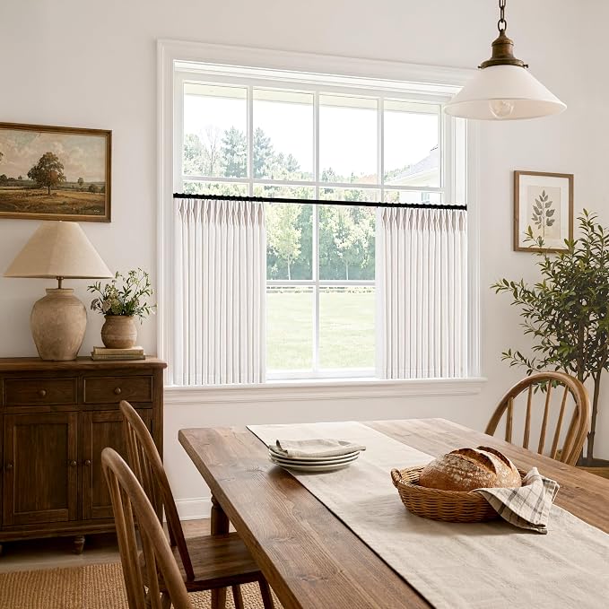MIULEE Pinch Pleated Thick Linen Curtains 24 Inches Long 2 Panels for Kitchen Bedroom, Small Short Linen Textured Memory Trained Drapes Pleat Back Tab Light Filtering Natural Half Window Curtains