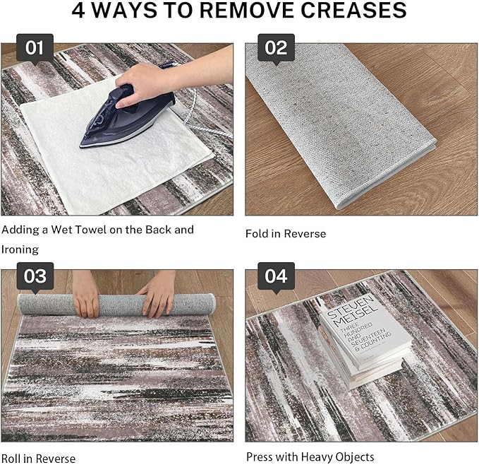 Lansny Modern Abstract Runner Rug 3x10, Dark Light Brown White Washable Kitchen Runner Non-Slip Soft Hallway Rug Runner Thin Print Faux Wool Carpet for Entryway Bedroom Laundry Room Indoor