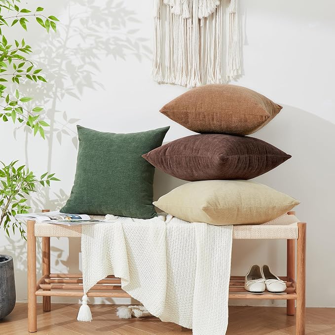 GAWAMAY Decorative Square 16"x16" Inch Throw Pillow Covers Set of 2, Super Soft Chenille Pillows Farmhouse Pillowcase for Living Room Bedroom Sofa Couch Cushion Cover Dark Green 40x40cm (No Insert)