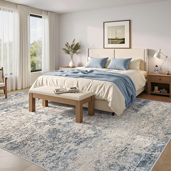 Art&Tuft Washable Rugs 6x9, Anti-Slip Backing Abstract 6x9 Area Rugs, Stain Resistant Rugs for Living Room, Foldable Machine Washable Area Rug (6'x9', Blue)
