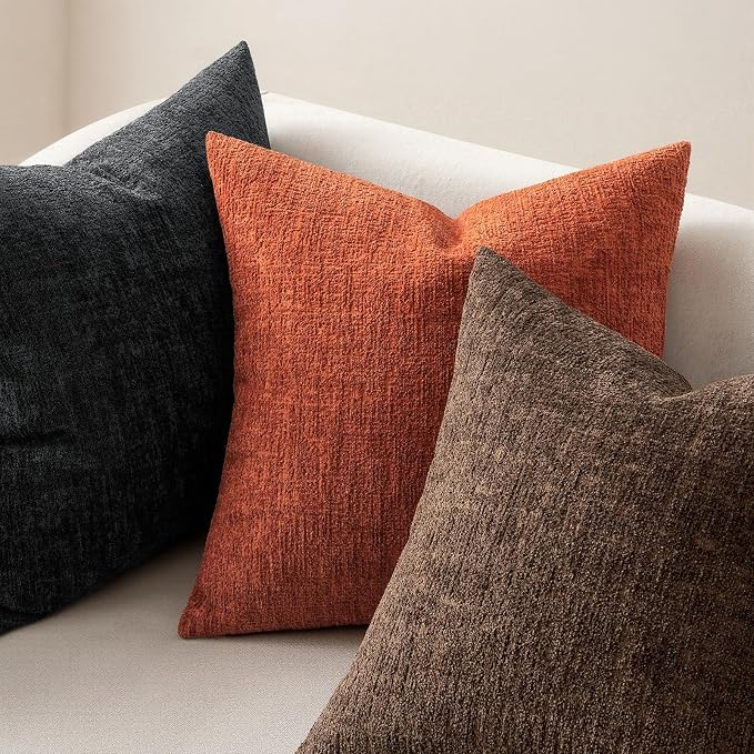 MIULEE Decorative Throw Pillow Covers 20x20 Pack of 2 Black Couch Pillow Covers Soft Cozy Textured Chenille Pillowcases for Home Decor Sofa Living Room Cushion Bedroom