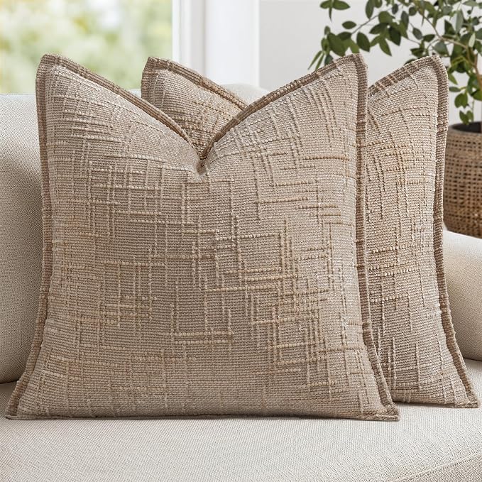 MIULEE Slubby Textured Decorative Throw Pillow Covers 24x24 Inch Set of 2 Boho Farmhouse Soft Cozy Chenille Pillows Cushion Cases Modern Neutral Home Decor for Couch Sofa Bed Living Room, Oatmeal