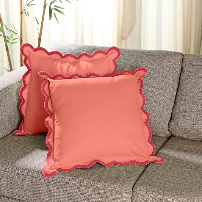 Folkulture Fall Pillow Covers 20x20 - Set of 2 | Red Fall Throw Pillows for Living Room, Fall Bedroom Decor |Decorative, Cute, Aesthetic, Preppy, Scalloped Outdoor Pillows for Couch,Farmhouse Decor