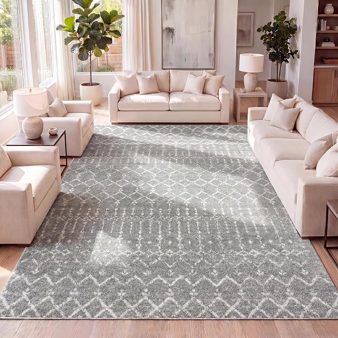 JONATHAN Y Boho Vintage Diamond Gray/Ivory Indoor Area Rug 4X6 ft, Moroccan Hype for Living Room, Bedroom, Kitchen, Office, Easy-Cleaning, High Traffic, Pet-Friendly, Non-Shedding (MOH101C-4)