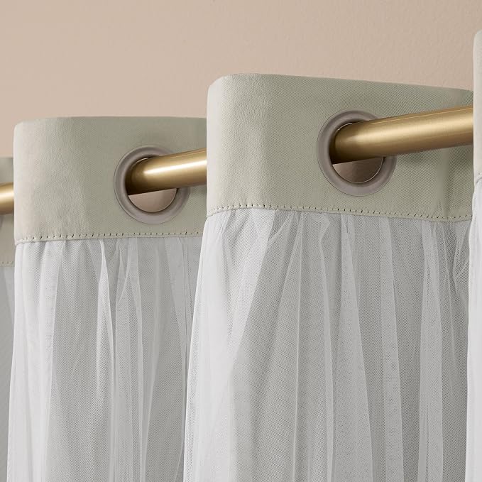 TOWN & COUNTRY LUXE Talia Double Layer Indoor Curtains, Sheer and Room Darkening Blackout, Grommet Top, Energy Efficient, 2-Pack Set, 52"x120", Cloud Grey