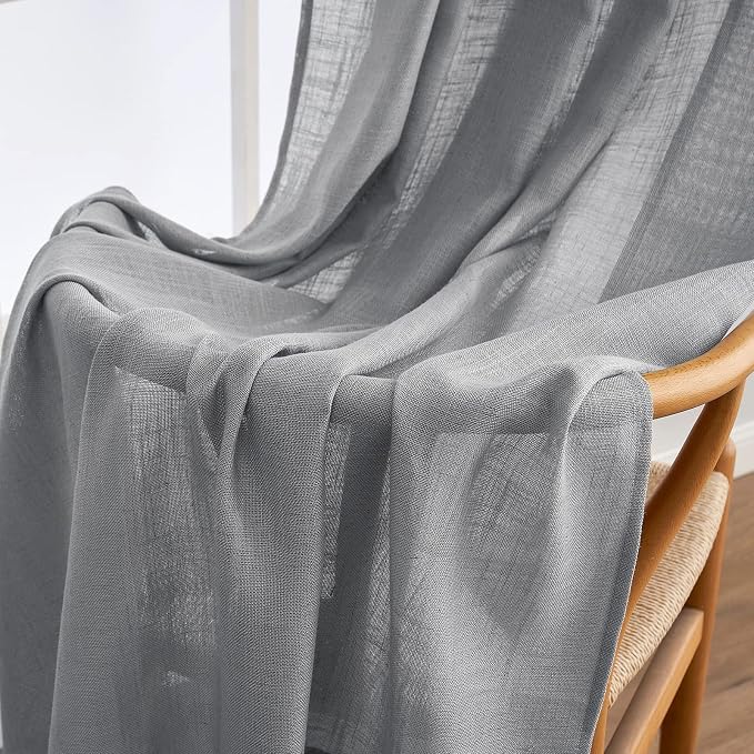 MIULEE Grey Linen Curtains 90 Inch Long for Bedroom Living Room, Soft Thick Linen Textured Window Drapes Gray Semi Sheer Light Filtering Back Tab Rod Pocket Burlap Look Decor, 2 Panels