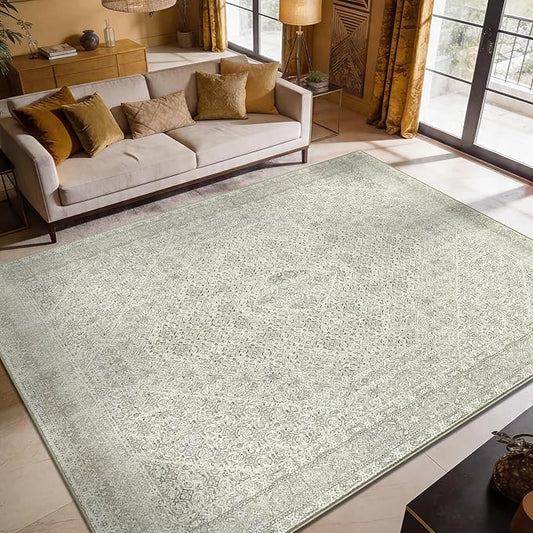 Keen Home Design 6x9 Rug - Machine Washable Area Rug with Non-Slip Backing, Ideal for Living Room, Dining Room, Bedroom - Vintage, Easy Clean, Durable, Low Pile Rug - (6' x 9')