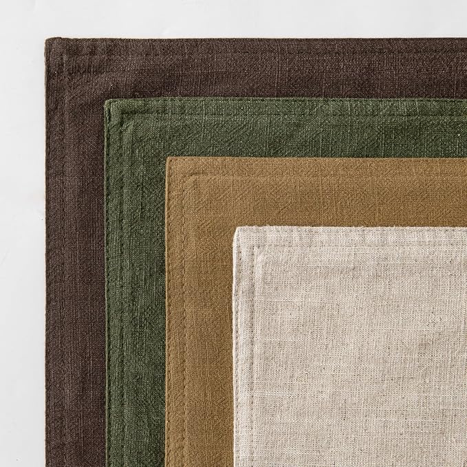 MIULEE Neutral Green/Brown Boho Linen Pillow Covers 18x18 Inch Pack of 4 | Natural Decorative Throw Pillow Covers Soft Farmhouse Couch Pillowcases Decors for Living Room Bed Sofa